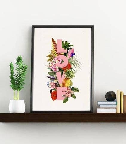 Weihnachts-Svg, Geschenk für sie, Weihnachtsgeschenke für Mama, Wandkunstdruck Willkommen im Frühling Typografie Exotische Pflanzen und Früchte LIEBE Wohnkultur TYQ211WA4 – Weiß 8 x 10