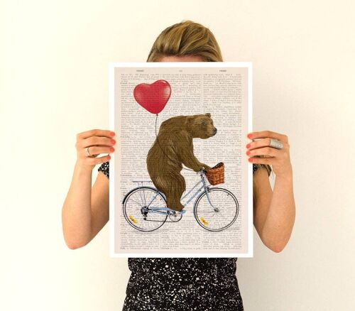 Xmas Svg, Gift for him, Christmas Gifts, Bear art, Grizzly bear riding a bike poster, Nursery Wall decor, Wall art, Funny poster, ANI222PA3 (No Hanger)