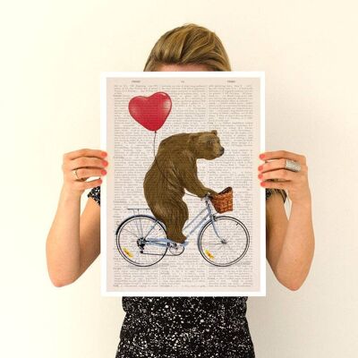 Xmas Svg, Gift for him, Christmas Gifts, Bear art, Grizzly bear riding a bike poster, Nursery Wall decor, Wall art, Funny poster, ANI222PA3 (No Hanger)