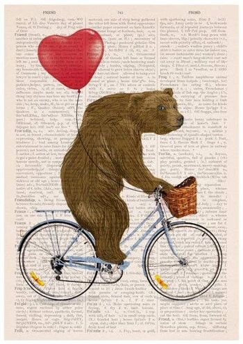 Svg de Noël, cadeau pour lui, cadeaux de Noël, art d'ours, ours grizzli sur une affiche de vélo, décoration murale de pépinière, art mural, affiche drôle, ANI222PA3 (sans cintre) 3