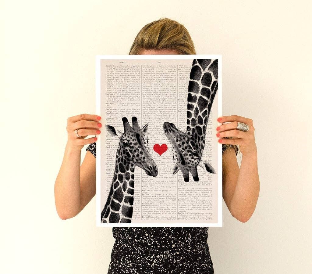 Xmas Svg, Geschenk für ihn, Weihnachtsgeschenke, Giraffen in Liebe Poster, Poster, Tierkunst, Tierdekor, Wandkunst, Wanddekoration, Poster, ANI012PA3