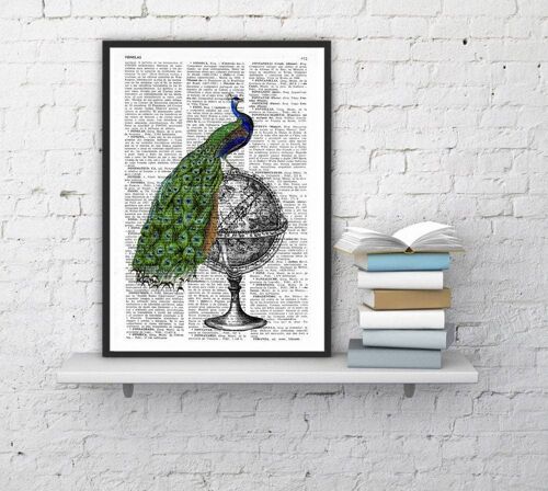 Xmas Svg, Gift for him, Christmas Gifts, Peacock over Zodiac, Wall Art, Wall Decor, Gift Art for Home, Nursery wall art, Prints, ANI147 - Book Page L 8.1x12