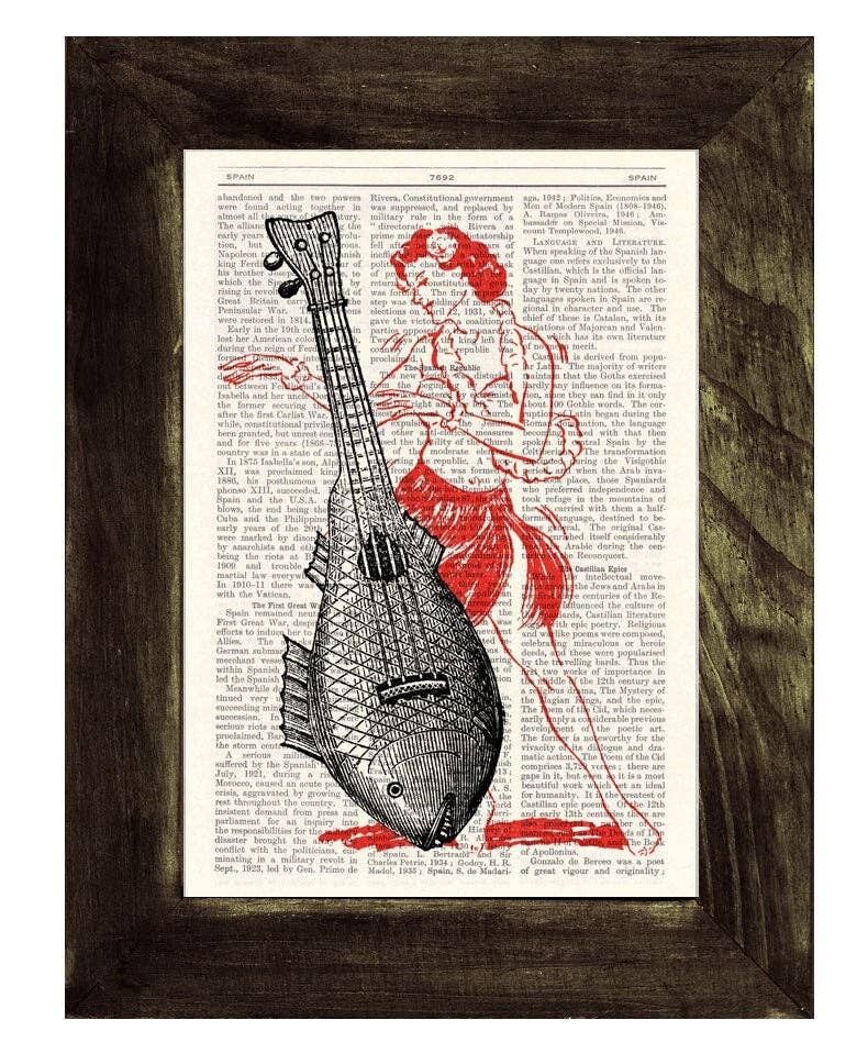Xmas Svg, Welcome spring Ukulele Upcycled Dictionary Page Upcycled Book Art Upcycled Print Vintage Art Print Ukulele Lady Print SEA028 – Buchseite S 5x7