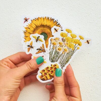 Yellow Flowers and Bees Stickers