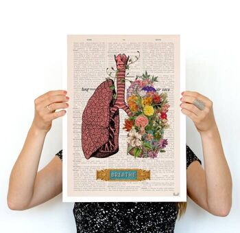 Yoga wall art Poumons avec des fleurs BREATH Print art mural anatomie humaine - Impressions cadeaux pour étudiants en sciences - Cadeau pour arrêter de fumer - Cadeau Therapyst SKA130 - Page de livre L 8,1 x 12 (sans cintre) 4