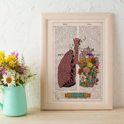 Yoga wall art Lungs with flowers BREATH Print wall art human anatomy- Science student gift prints- Stop smoking gift - Therapyst gift SKA130 - Book Page M 6.4x9.6 (No Hanger)