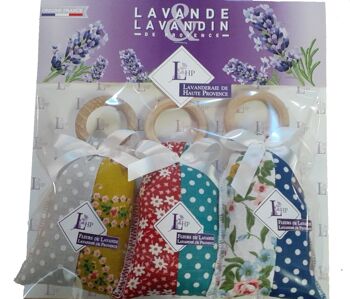 Lot 3 Sachets anneaux Lavande et Lavandin tissu Provence Patchwork 2