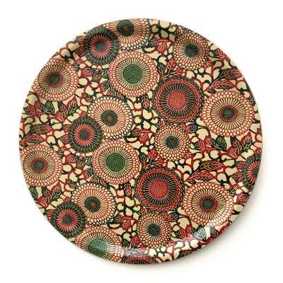 Tray with Japanese paper - large round flowers red-black