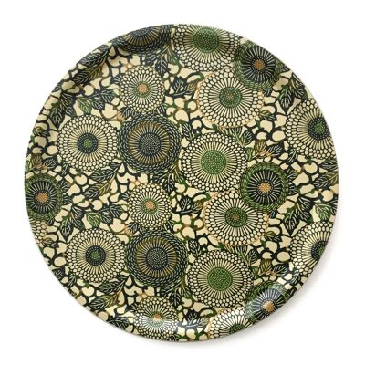 Tray with Japanese paper - large round flowers black-green