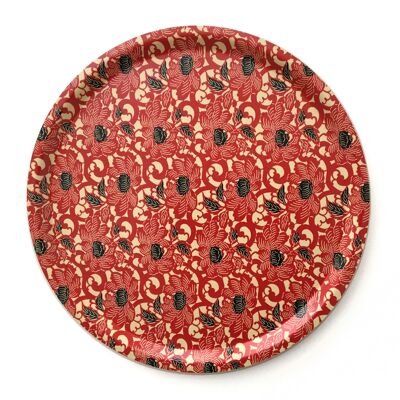 Tray with Japanese paper - large flowers red with black