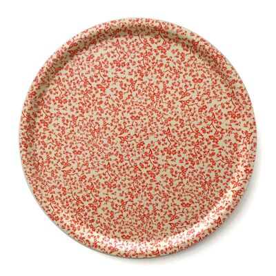 Tray with Japanese paper - small red blossom branches on ecru