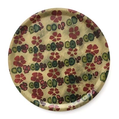 Round tray with marbled paper, red flowers