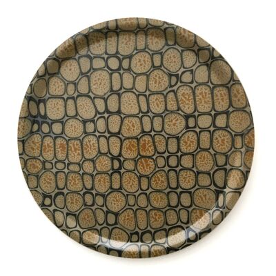 Round tray with marbled paper, yellow mosaic