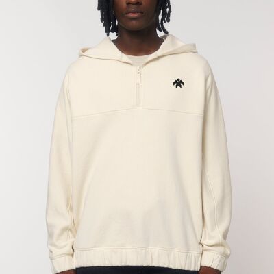 Cream Wave Terry Half Zip Hoodie