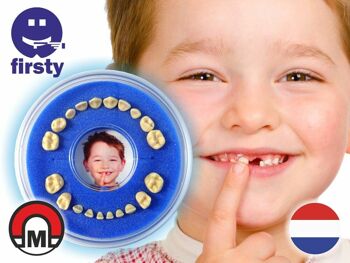 Stoer Tandendoosje Blauw - Firsty Round - Jongen/Meisje - Incl Logboekje NL + Hoera-Sticker 2