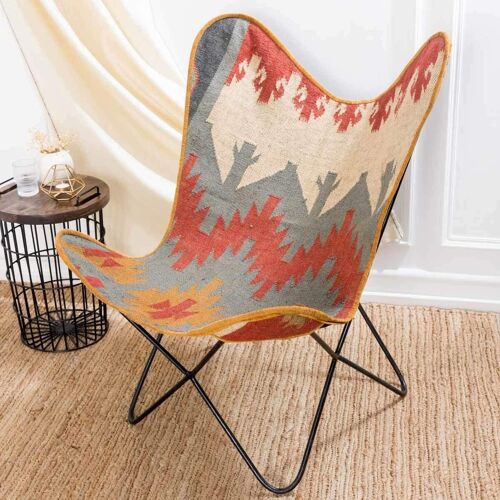 Vintage Style Butterfly Chair - Red Zigzag