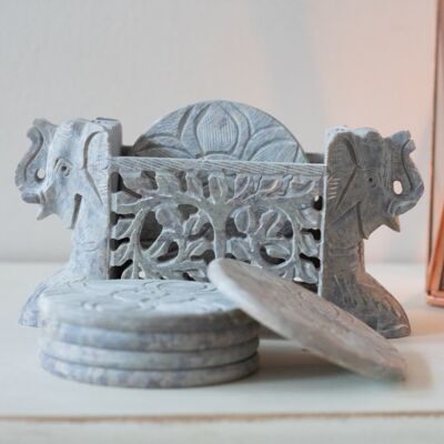 Elephant Design Marble Coaster Set