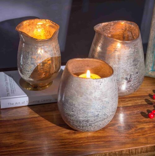 Silver Votive Glass Candle Holders - Erisha - Medium