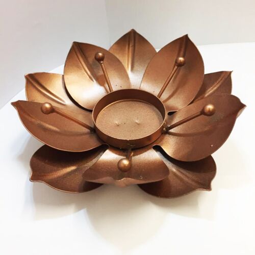Metal Candle Holder - Lotus Flower Design - Copper Colour