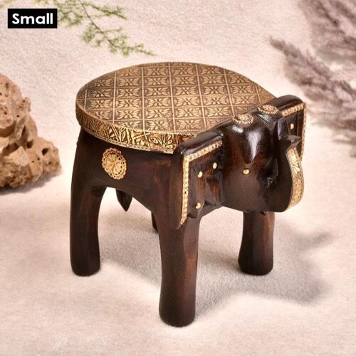 Wooden Elephant Side Table - Small