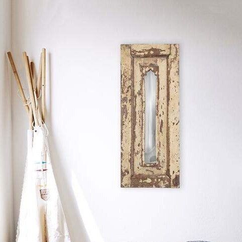 Narrow Yellow and Brown Wooden Mirror