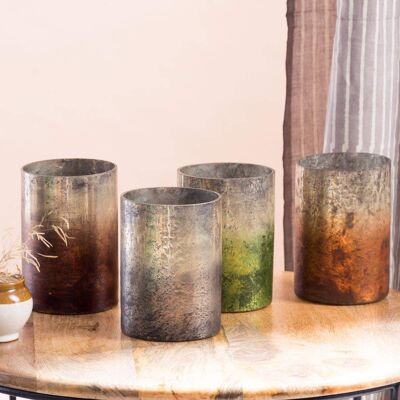 Portacandele cilindrici in vetro fumè - Marrone-Arancio