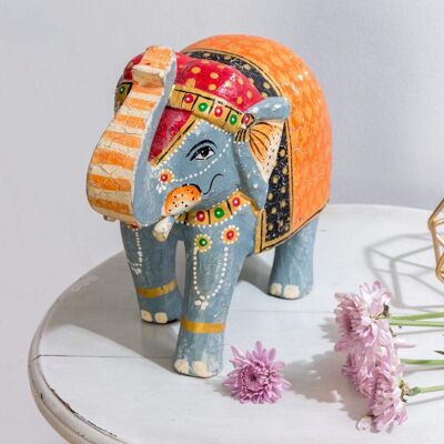 Éléphant indien traditionnel - bleu et orange