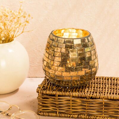 Mosaic Golden Glass Candle Holder