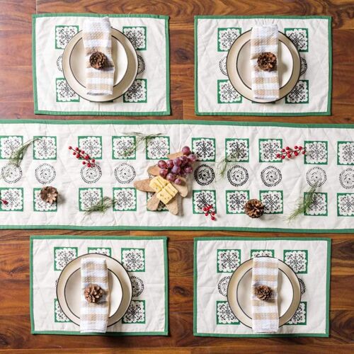 Green Table Runner & Placemats Set - Table Placemats - Set of 4