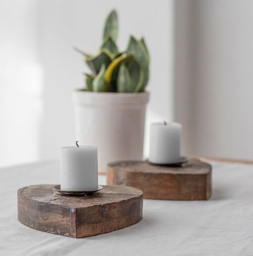 Wooden Heart Candle Holder - Single
