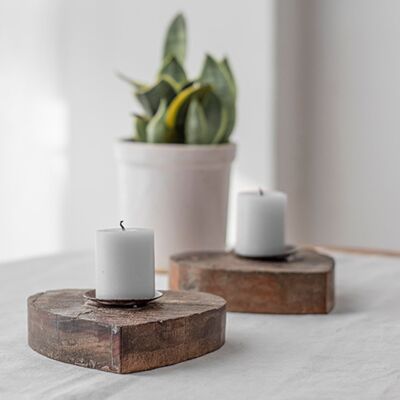 Wooden Heart Candle Holder - Set of 2