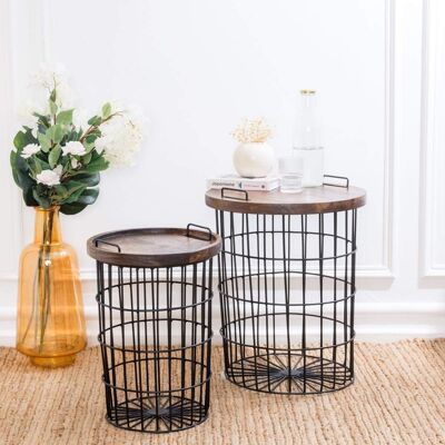 Side Table With Basket Storage - Set of 2