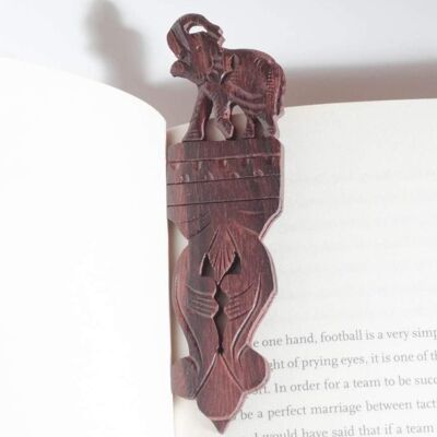 Rosewood handmade bookmark with intricate art work - elephant design