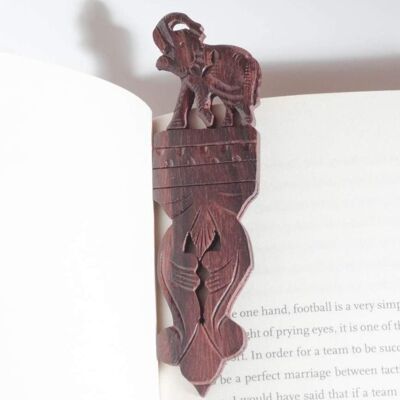Handgefertigtes Lesezeichen aus Palisanderholz mit aufwendiger Kunstarbeit – Elefanten-Design