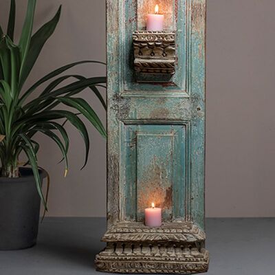 Distressed Wood Floor Standing Candle Holder