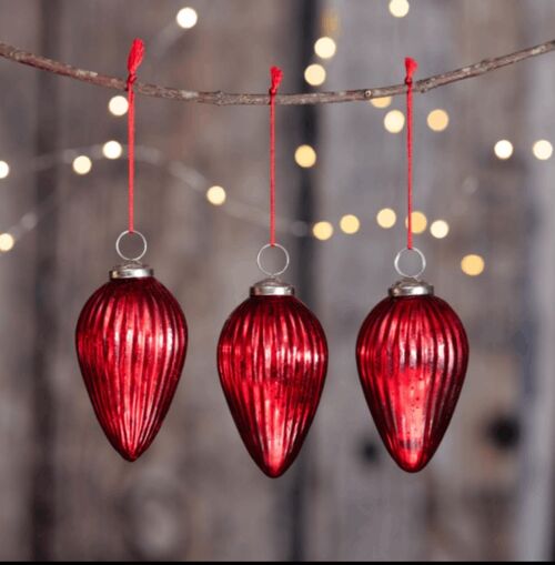 Red Glass Baubles - Pack Of 3