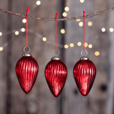Red Glass Baubles - Pack Of 3