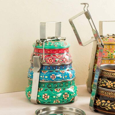 Tiffin Box with Three Tiers - Blue-Green-Pink