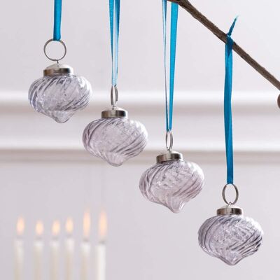 Glass Baubles with Blue String Set of 4 - Pack of 4