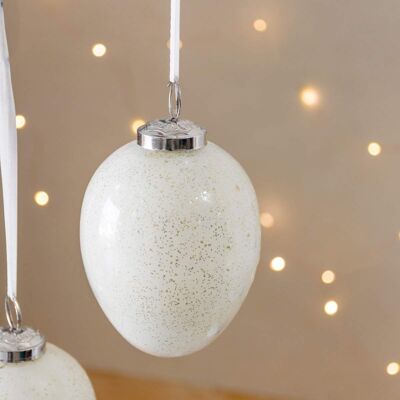 White and Sparkle Glass Christmas Baubles Set of 3 'Raga' - Single Bauble