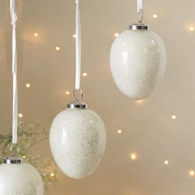 White and Sparkle Glass Christmas Baubles Set of 3 'Raga' - Pack of 3