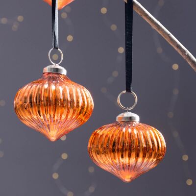 Élégantes boules de Noël en verre orange-cuivre Lot de 4