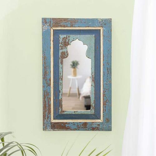 Blue Distressed Wooden Wall Mirror (MIR-BLU-WOO-SMA43)