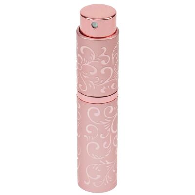 Pocket atomizer, aluminum, pink, screw-in atomizer head, floral decoration, for 8 ml