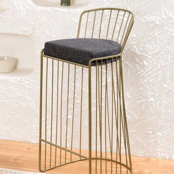 Tabouret en fer doré avec coussin gris