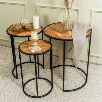 Acacia Wood Side Tables - Large
