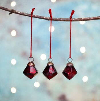 Décor d'arbre de Noël diamant en verre rouge - 3 pièces (1 ensemble)