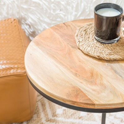 Round Natural Acacia Wood Side Table