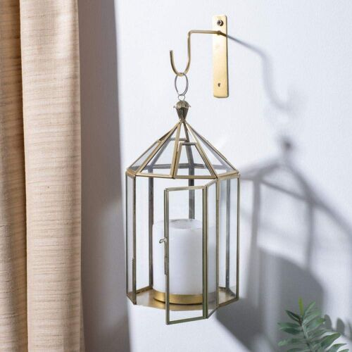 Hanging Glass Candle Holder - Golden finish - Lantern only