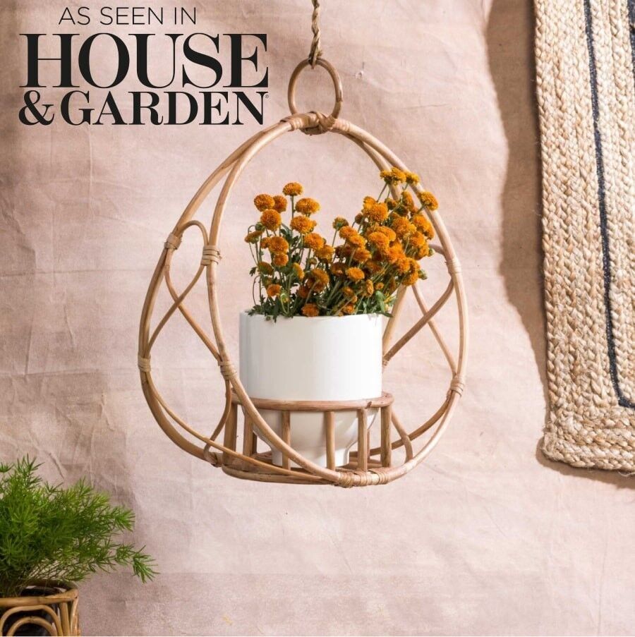 Handgefertigter Cane-Pflanzgefäß zum Aufhängen – Beth Gamla